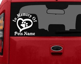 Custom Paw Heart Pet Memorial Name Decal personalized memory sticker Decals love CAT Cats DOG Dogs Puppy Puppies pets car truck stickers