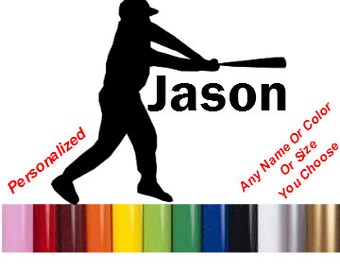 Custom Baseball Ball Player PERSONALIZED team Little League MLB Decal Sticker car truck window vinyl wall Laptop Tablet Any Name Any Color