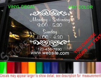 STORE HOURS CuStOm Window Decal Business Shop Storefront Vinyl Door sign company name Personalized Sticker Decals Stickers Deli Bakery Salon