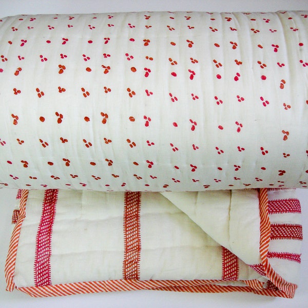100% Handmade Cotton Queen Quilt Red & Orange