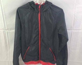 Sport-Tek Boys Jacket Black Red Hooded Full Zipper Pockets Long Sleeve XS