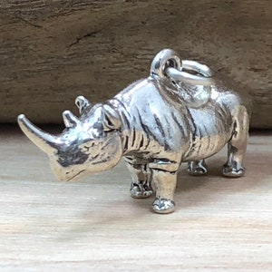 Rhino Charm, Rhinoceros Charm, Rhino Pendant, Sterling Silver Rhino Charm, Zoo Charm, Zoo Animal, Jewelry Supplies