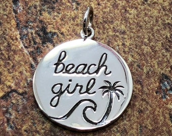 Beach Girl Charm, Beach Charm, Sterling Silver Charm, Ocean Charm, Ocean Pendant, Beach Pendant, Travel Charm