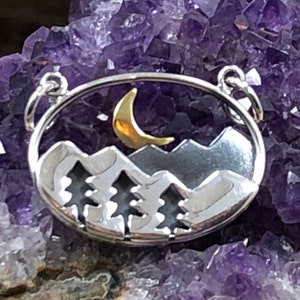 Mountain Charm with Bronze Moon, Mountain Charm, Outdoors Charm, Sterling Silver Charm, Sterling Silver Pendant