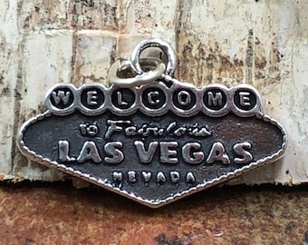 Welcome to Las Vegas Charm, Las Vegas Sign Charm, Vegas Charm, Nevada Pendant, Sterling Silver Las Vegas Charm, Sterling Silver Charm