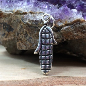 Corn Charm, Corn Pendant, Ear of Corn Charm, Food Charm, Vegetable Charm, Farming Charm, Farmer Charm, Sterling Silver Charms