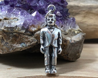 Frankenstein Charm, Frankenstein Pendant, Halloween Charm, Halloween Pendant, Monster Charm, Sterling Silver Charm, Sterling Silver Pendant
