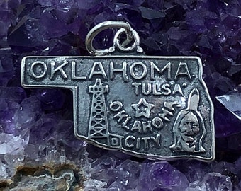 Oklahoma Charm, Oklahoma Pendant, Oklahoma State Charm, Sterling Silver Oklahoma Charm, Tulsa Charm
