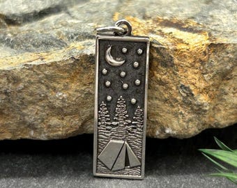 Tent Charm, Camping Charm, Campfire Scene Charm, Camping Scene Charm, Campground Charm, Outdoors Charm, Nature Charm, Sterling Silver