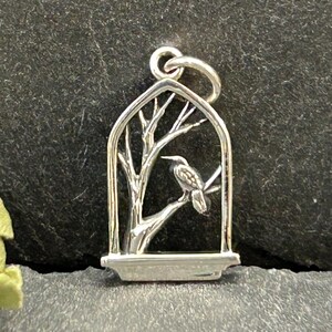Sterling Silver Raven in Window Charm, Sterling Silver Halloween Charm, Raven Charm, Spooky Charm, Bird Charm, Raven Jewelry