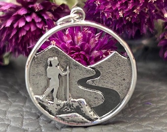 Hiking Charm, Sterling Silver Hiking Girl Charm, Outdoors Charm, Travel Charm, Hiker Charm, Hiker Gift, Adventure Charm, Sterling Silver