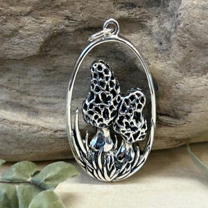 Sterling Silver Morel Mushroom Pendant, Sterling Silver Rectangle Mushrooms Charm, Sterling Nature Charm