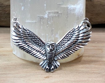 Sterling Silver Flying Owl Charm, Owl Charm, Sterling Silver Flying Owl Festoon, Owl Pendant, Sterling Silver Owl Charm, Night Owl