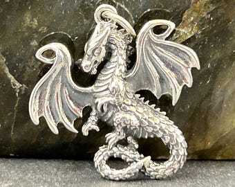 Sterling Silver Fairy Tale Dragon Charm, Dragon Charm, Dragon with Wings Charm, Fantasy Charm, Mystical Charm, Mythical Charm