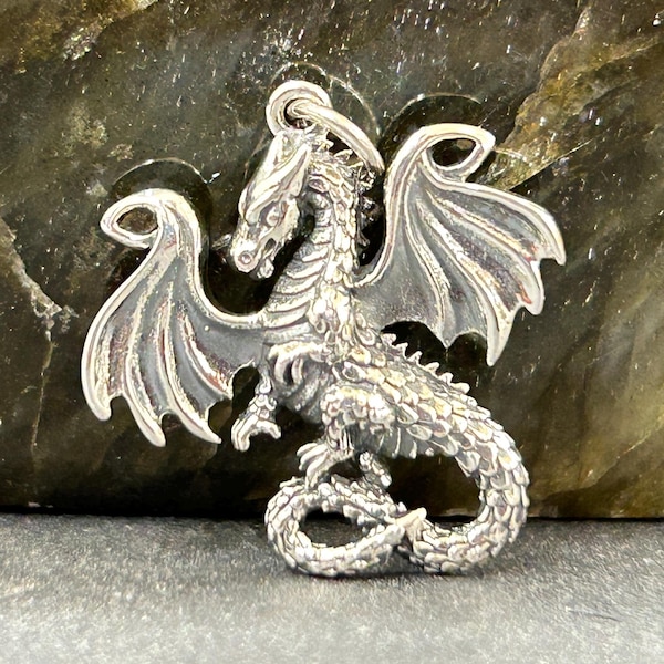 Sterling Silver Fairy Tale Dragon Charm, Dragon Charm, Dragon with Wings Charm, Fantasy Charm, Mystical Charm, Mythical Charm