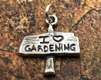 I Love Gardening Charm, Garden Charm, Sterling Silver Charm, Gardening Charm, Gardener Charm, Gardener Gift