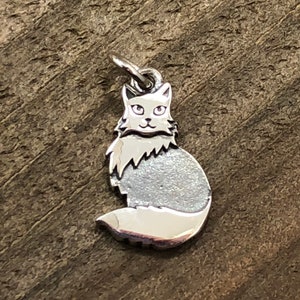 Sterling Silver Layered Fluffy Cat Charm, Kitten Charm, Kitty Charm, Cat Charm, Sterling Silver Cat Charm, Animal Lover Charm, Animal Charm