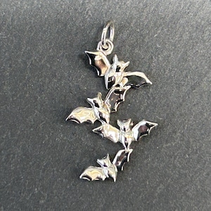 Sterling Silver Bat Cluster Charm, Bat Charm, Hanging Bat Charm, Vampire Charm, Halloween Charm, Sterling Silver Charm
