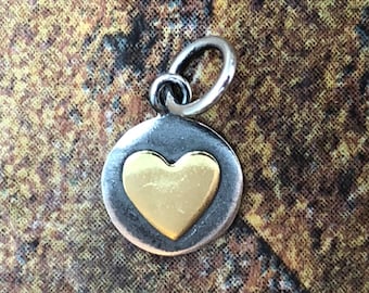 Sterling Silver Oxidized Charm with Bronze Heart, Small Heart Charm, Heart Pendant, Tiny Heart Charm
