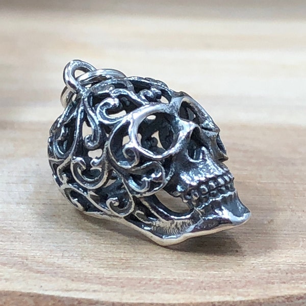 Sterling Silver Sugar Skull Charm, Skull Charm, Skull Pendant, Silver Skull Charm, Sterling Silver Skull Pendant, Silver Charm, Bones