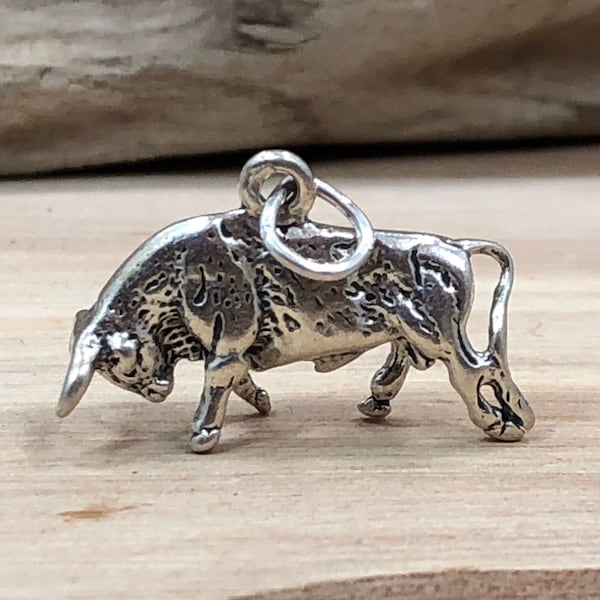 Bull Charm, Bull Pendant, Barrel Rider Charm, Barrel Racer Charm, Barrel Rider Gift, Western Charm, Cowboy Charm, Sterling Silver, Cowgirl