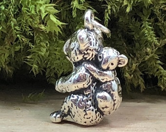 Koala Charm, Koala Bear Charm, Koala with Cub Charm, Mom and Baby Koala Charm Sterling Silver Charm, Sterling, Zoo Charm, Australia Charm