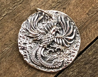 Sterling Silver Phoenix Charm, Sterling Silver Ancient Coin Charm, Phoenix Coin Charm, Coin Charm, Mystical Charm, Mythical Charm