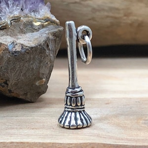 Sterling Silver Broomstick Charm, Broom Charm, Witch Charm, Halloween Charm, Sterling Silver Charm, Sterling Silver Pendant