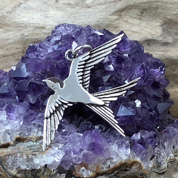 Sterling Silver Swallow Charm, Swallow Pendant, Bird Charm, Flat Swallow Charm, Bird Pendant, Sterling Silver Charm