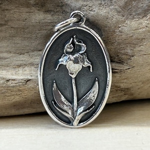 Sterling Silver Iris Charm, February Birth Flower Charm, Birth Flower Charms, Flower Charm, Flower Pendant