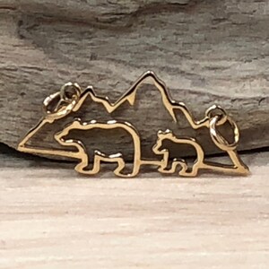 Bronze Mama and 1 Baby Bear Pendant Festoon, Baby and Mama Bear Charm, Baby Bear, Mama Bear, Natural Bronze Charm