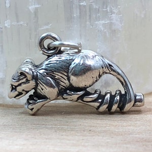 Opossum Charm, Opossum Pendant, Sterling Silver Charm, Realistic Opossum Charm, Sterling Silver Charm