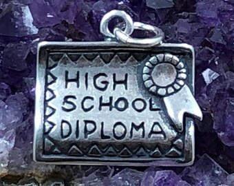 High School Diploma Charm, High School Charm, Graduate Charm, Graduation Charm, School Charm, Student Charm, Sterling Silver Charm