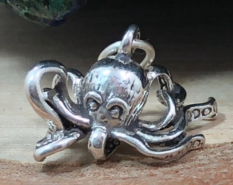 Octopus Charm, Sterling Silver Octopus Charm, Sea Life Charm, Sea Creature Charm, Beach Charm