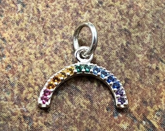 Multi-Color Crystal Unicorn Pendant In 925 Sterling Silver 18x19mm