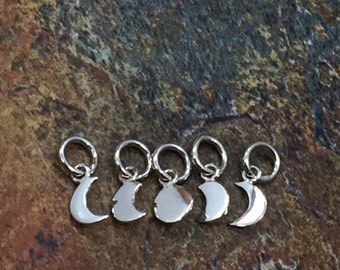Sterling Silver Moon Phase Charm Set - 5 Moon Charms, Moon Phases Charm Set, Moon Charm, Phases of the Moon Charms, Moon Phases Charm