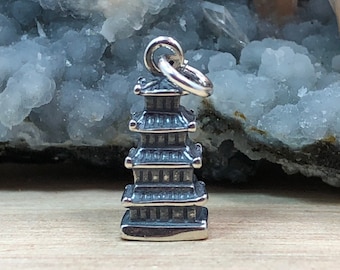 Pagoda Charm, Pagoda Pendant, Japan Charm, Japan Pendant, Sterling Silver Pagoda Charm