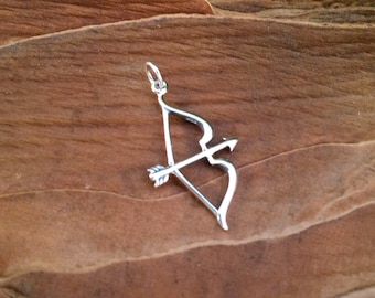Bow and Arrow Charm, Bow and Arrow Pendant, Sterling Silver Bow and Arrow, Silver Bow and Arrow, Valentines Day, Love Charm