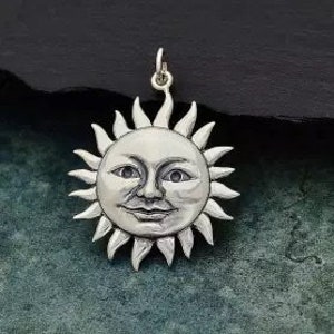 Sterling Silver Large Smiling Sun Pendant, Smiling Sun Charm, Sun Charm, Sunshine Charm, Celestial Charm, Sun Pendant, Sterling Silver