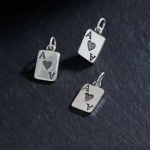 Sterling Silver Ace of Hearts Playing Card Charm, Poker Charm, Gambling Charm, Playing Cards Charm, Gamble Charm, Card Game Charm