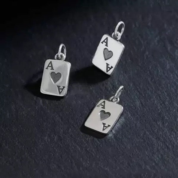 Sterling Silver Ace of Hearts Playing Card Charm, Poker Charm, Gambling Charm, Playing Cards Charm, Gamble Charm, Card Game Charm