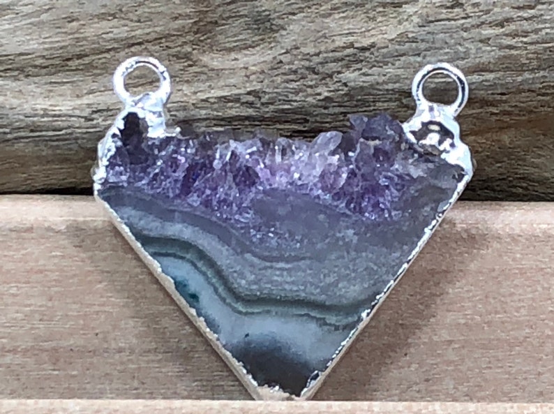 Natural Stone Pendants Amethyst Triangle Connector Amethyst Pendant Silver Plated AD Amethyst Pendant Amethyst Connector