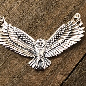 Sterling Silver Flying Owl Charm, Owl Charm, Sterling Silver Flying Owl Festoon, Owl Pendant, Sterling Silver Owl Charm, Night Owl image 3