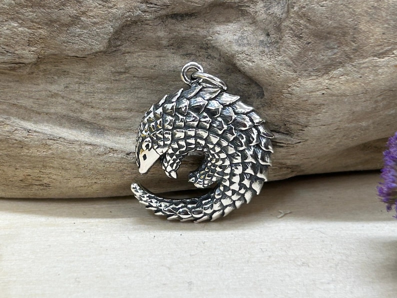 Sterling Silver Pangolin Charm, Pangolin Charm, Pangolin Pendant, Zoo Charm, Zoo Animal, Endangered Species Charm, Jewelry Supplies image 2