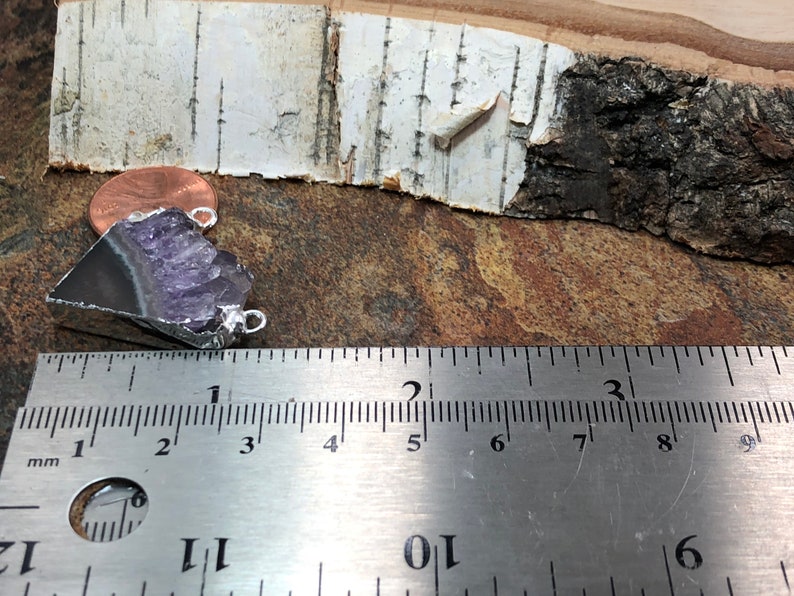 Natural Stone Pendants Amethyst Triangle Connector Amethyst Pendant Silver Plated AD Amethyst Pendant Amethyst Connector