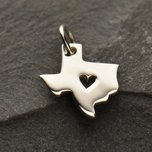 Texas Charm, Texas Heart Charm, Texas Pendant, Texas Stamping Blank, Sterling Silver Texas Charm, Sterling Silver Charm, TINY, PS0152