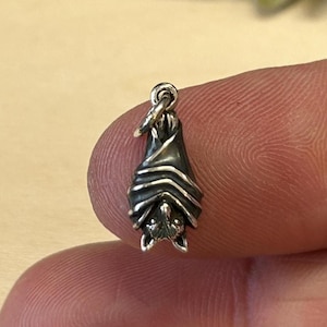 Sterling Silver Hanging Bat Charm, Realistic Bat Charm, Vampire Charm, Halloween Charm, Sterling Silver Charm, You Receive ONE Charm