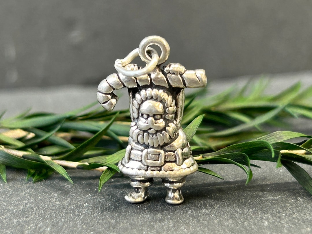 Santa With Candy Cane, Santa Charm, Santa Claus Charm, Sterling