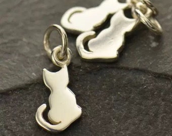 Cat Charm, Silhouette Kitty Charm, Silhouette Cat Charm, Sterling Silver Kitten Charm, Animal Lover Charm, Animal Charm, Tiny,  PS01162