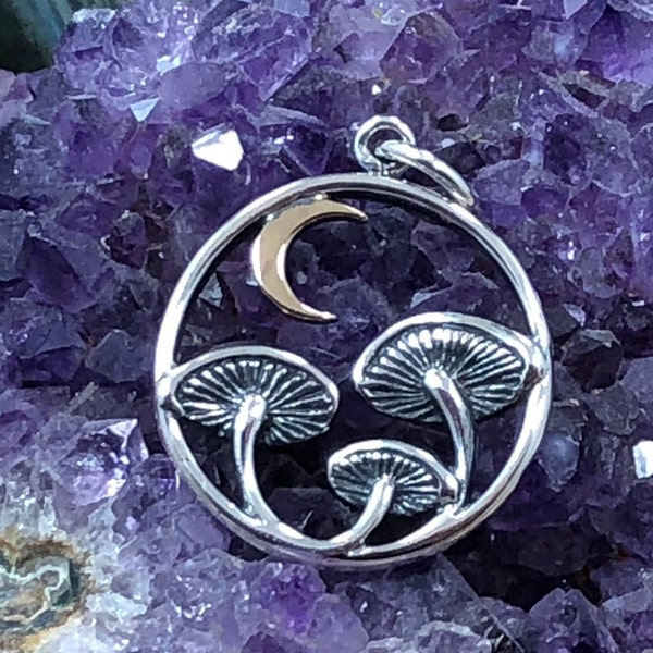 Sterling Silver Mushroom Charm with Bronze Moon, Nature Charm, Woodland Charm, Sterling Silver Charm, Sterling Silver Mushroom